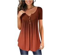 Dyhxuan Tshirt Damen Farbverlaufsdruck Bluse Lässig Sommer T-Shirt Kurzarm V-Ausschnitt Sommerbluse Tunika Tops Shirt Tunic Blouse Oberteile Pullover Blusentops Sportshirt Sommershirts Strandbluse