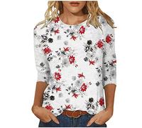Dyhxuan Tshirt Damen Sommer Kurzarm Tops 3/4 Ärmel Federdruck T-Shirt Locker Rundhals Oberteile Bluse Blumendruck Shirt Tunika Blouse Pullover Blusentops Sommerbluse Sportshirt Sommershirts