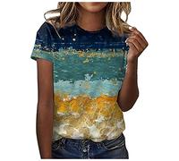 Dyhxuan Tshirt Damen Sommer T-Shirt Mode 3D Druck Bluse Kurzarm Oberteile mit O-Ausschnitt Teenager Mädchen Basic Tops Tunika Blouse Leicht Shirt Pullover Blusentops Sommerbluse Sportshirt
