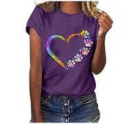 Dyhxuan Tshirt Damen Sommer Tops Einfaches Blumendruck T-Shirt Sommerlich Kurzarm Oberteile mit O-Ausschnitt Herbst Winter Basic Shirt Pullover Lockere Bequeme Tunika Bluse Shirt Sportshirt Laufshirt