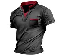 Dyhxuan Tshirt Herren Mittelalterliches Vintage Oberteile mit Schnürung Kurzarm/Langarm Hemd V-Ausschnitt Pullover Farbblock Patchwork Tops Sommer Stehkragen Schnürhemd Baumwolle Männer Kostüm 3XL