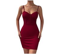 Dyhxuan Wickelkleid Damen Kurz Sexy Einfarbige Trägerkleid Stitching Etuikleid Ärmellos V-Ausschnitt Minikleid Schulterfrei Bleistiftkleid Stahlring Tunikakleid Rückenfrei Clubkleid Partykleid