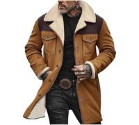 Dyhxuan Wildledermantel Herren Vintage Wildleder Wintermantel Revers Plüsch Winterjacke Button Down Wildlederjacke Warm Gefütterte Trenchcoat Outdoorjacke Retro Lederjacke Mantel Fleecejacke