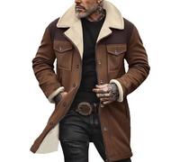 Dyhxuan Wildledermantel Herren Vintage Wildleder Wintermantel Revers Plüsch Winterjacke Button Down Wildlederjacke Warm Gefütterte Trenchcoat Outdoorjacke Retro Lederjacke Mantel Fleecejacke