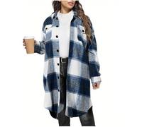 Dyhxuan Winterjacke Damen Knielang Herbstjacke Kariert Trenchcoat Leicht Wollmantel Lang Hemdjacke Langarm Freizeitjacke Modisches Karo Mantel Outdoorjacke