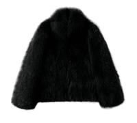 Dyhxuan Winterjacke Damen Kurz Kunstpelz Jacke Open Front Kunstfell Mantel Cropped Langarm Plüschjacke Winter Pelzjacke Stehkragen Pelzmantel Elegant Einfarbig Wintermantel Outwear Warm Fellmantel