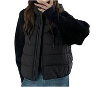 Dyhxuan Winterjacke Damen Kurz Patchwork Steppjacke Reißverschluss Kapuzenjacke Warm Übergangsjacke mit Kapuze Cropped Wintermantel Einfarbig Langarm Jacke