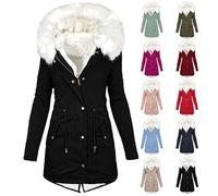 Dyhxuan Winterjacke Damen Lang Parka Jacke Warm Gefüttert Steppjacke Fleece Daunenjacke mit Fellkapuze Outdoorjacke Große Größen Daunenmantel Elegant Wintermantel Winterparka Winter Mantel für Frauen