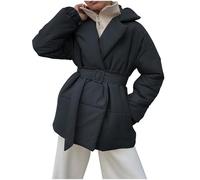 Dyhxuan Winterjacke Damen Winter Steppjacke mit Gürtel Warme Daunenjacke Revers Puffer Jacke Dick Steppmantel Einfarbig Wintermantel Outdoorjacke Steppmantel Modisches Daunenmantel Mantel für Frauen