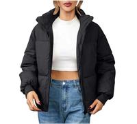 Dyhxuan Winterjacke Damen Winter Warm Daunenjacke Lässig Einfarbige Kurz Übergangsjacke Langarm Umlegekragen Pufferjacke Wintermantel mit Reißverschluss Jacken Teenager Mädchen Trend Outdoorjacke