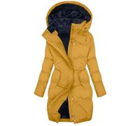 Dyhxuan Wintermantel Damen Lang Warm Gefüttert Winterjacke Große Größen Steppjacke mit Kapuze Fleece Kapuzenjacke Reißverschluss Mantel mit Tasche