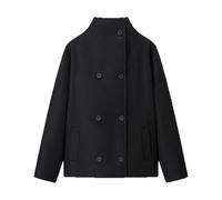 Dyhxuan Wolljacke Damen Doppelreihiger Jacke Kurz Wollmantel Einfarbig Übergangsjacke Elegant Stehkragen Windjacke Herbst Winter Cropped Mantel