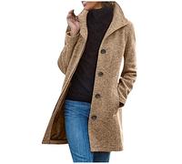 Dyhxuan Wollmantel Damen Elegant Trenchcoat Lang Herbstjacke mit Tasche Einreiher Wolljacke Wolle Windjacke Freizeit Windbreaker Revers Winterjacke Locker Damenjacke Outdoor Mantel Coat Outwear