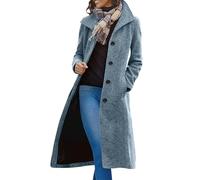 Dyhxuan Wollmantel Damen Lang Elegant Winter Trenchcoat Einfarbig Revers Mantel Button Down Wintermantel Warm Damenmantel Wollmischung Übergangsjacke mit Taschen