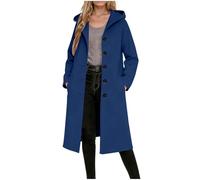Dyhxuan Wollmantel Damen mit Kapuze Lang Trenchcoat Knöpfe Kapuzenmantel Einfarbig Übergangs Mantel Elegant Wintermantel
