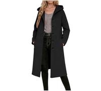 Dyhxuan Wollmantel Damen mit Kapuze Lang Trenchcoat Knöpfe Kapuzenmantel Einfarbig Übergangs Mantel Elegant Wintermantel