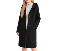 Dyhxuan Wollmantel Damen mit Kapuze Lang Trenchcoat Wollmischung Mantel Einreihiger Übergangsmantel Elegant Wintermantel Herbst Winter Kapuzenmantel Warm Damenmantel mit Tasche