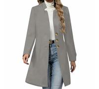 Dyhxuan Wollmantel Damen Mittellang Trenchcoat Elegant Mantel Stehkragen Übergangsmantel Einbrastrein Damenmantel Langarm Wintermantel Windjacke Herbst Winter