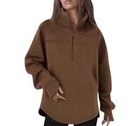 Dyhxuan Zip Pullover Damen Stehkragen Sweatshirt Casual Langarm Pulli Baumwolle Langarmshirt mit Daumenloch Einfarbig Sportshirt Modisches Sport Longshirt Lässiges Sweat Oberteile Longbluse S-2XL