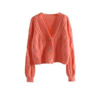 DYLLCOPM Elegante Bolero Kurzjacke, Weiche, Leichte Argyle Strick Cardigan, Lange Ärmel, V Ausschnitt, Kurze Strickjacke Mit Knöpfen, Lässiger Strickpullover, Freizeit Cardigan Oberteil, Orange,