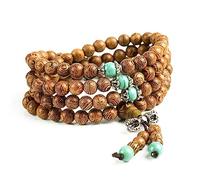 DYLYMX 108 Naturholz-Armband, 8 mm Perlen, tibetisch-buddhistisches Armband, Mala-Gebetsmeditation, elastische Halskette, 33 inches, Holz