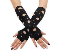 DyLyz 2 Paar lange fingerlose Handschuhe für Damen schwarz ausgehöhlte Art Punk zerrissene Fäustlinge Gothic Armstulpen für Cosplay besondere Anlässe Abendparty Halloween Zubehör