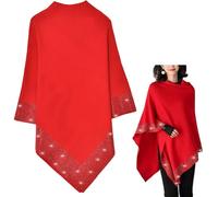 Dzhzuj Glänzender Damen-Schal aus Wolle mit Strasssteinen, leichte Schals und Wraps für Abendkleider, unregelmäßiger, lockerer Strickschal, Poncho-Pullover (XXL, Rot)