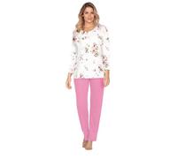e.Femme® Damen Schlafanzug Jana 1205 7/8 Arm, Lange Hose, 100% Baumwolle, Rosa 40