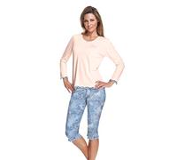 e.Femme Damen Schlafanzug Marion 329, 7/8-lange Ärmel, aus 50% Baumwolle und 50% Modal (Lachs/Druck, 38)