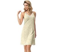 e.Femme Damen Spaghetti-Nachthemd KAJA 23 aus Viskose- Ecru/Sternchen, 38