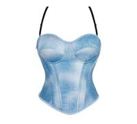 E-girl Damen Blau Taillenmieder Push up Überbrust Korsett Gestickt Rücken Schnürung Korsage Corsage,40-42,C890