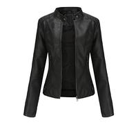 E-girl Damen Kunstleder Bikerjacke Kurze Reißverschlussjacke,Schwarz,48