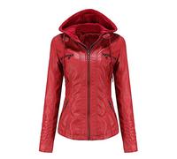 E-girl Damen Kunstleder Kapuzen-Bikerjacke RV,Rot,46