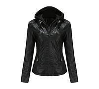 E-girl Damen Kunstleder Kapuzen-Bikerjacke RV,Schwarz,42