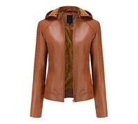 E-girl Damen Kunstleder Kapuzenjacke Kurzer Reißverschluss,Braun,46