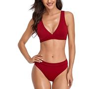 E-girl Damen Racerback Bikini Set Elastische Rot Zweiteiliger Badebekleidung für Frauen Bademode,M,S7804