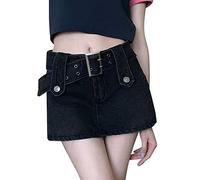 E-Girl Rock Mit GüRtel Jeans-Minirock Damen Schwarz Gothic Rock Kurz Jeansrock Enge Rock Minirock Mit Tasche HüFtrock A-Linie Rock Teenager MäDchen Y2k Rock Sommerrock Jeans-Rock Denim-Skirt