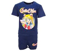 E plus M Anime Sailor Moon Pyjama-Set für Mädchen - Kurzarm Schlafanzug mit Shorts - Größen 134-164, Farbe: Blau, Bekleidungsgröße: 146/152