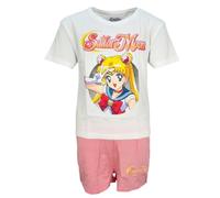 E plus M Anime Sailor Moon Pyjama-Set für Mädchen - Kurzarm Schlafanzug mit Shorts - Größen 134-164, Farbe: Weiß, Bekleidungsgröße: 158/164