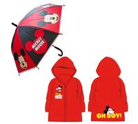 E plus M Disney Mickey Maus Kinder Regen-Set - Jungen Regenschirm (Ø 75 cm) & Regenponcho - Offizielles Lizenzprodukt - Größe 98-128 - wasserfestes Material, Farbe: Rot, Bekleidungsgröße: 122/128