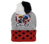 E plus M Ladybug & Cat Noir Kinder Bommelmütze - Wintermütze für Mädchen und Jungen - Größen 52 & 54 - Grau oder Schwarz, Farbe: Grau, Bekleidungsgröße: 54
