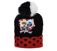 E plus M Ladybug & Cat Noir Kinder Bommelmütze - Wintermütze für Mädchen und Jungen - Größen 52 & 54 - Grau oder Schwarz, Farbe: Schwarz, Bekleidungsgröße: 52