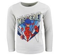 E plus M Ladybug & Tikki Mädchen Langarmshirt - Offizielles Lizenzprodukt - 100 % Baumwolle - Größen 116-146 - Weiß oder Rot, Farbe: Weiß, Bekleidungsgröße: 146