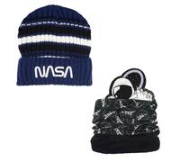 E plus M NASA Kinder Winter-Set - Strickmütze & Loopschal - warmes Space-Set für Jungen - Größe 54-56 cm - Mütze aus Polyacryl, Loop aus Fleece & Polyester, Größe: 56