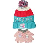 E plus M Peppa Wutz Mädchen Winterset - Strickmütze 52-54 & Handschuhe - 2-teiliges Set - Warme Peppa Pig Wintermütze mit Bommel + Handschuhe a. 8 Jahre, Farbe: Bunt, Größe: 54