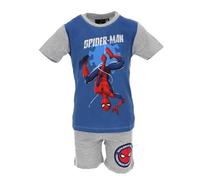 E plus M Spider-Man Kinder Sommer Schlafanzug, Kurzarm Pyjama Set aus 100% Baumwolle Jungen pjs Sommer Kinder nachtwäsche T-Shirt und Shorts Hose kurz (DE/NL/SE/PL, Numerisch, 128, Regular, Grau)
