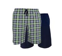 e.VIP 2Pack Herren Schlafshorts Chris S 897 aus Baumwolle (Marine/Grün kariert, M)