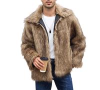 E,XL,Herren-Strickjacke aus Kunstpelz mit offener Vorderseite, modischer Reverskragen, Flauschige Parka-Jacke, Winterwärme, Dicker, Flauschiger, pelziger Kurzmantel