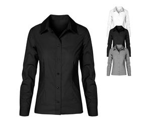 E6315 Promodoro Damen Poplin Bluse Langarm Steel Grey (Solid) M