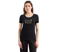 EA7 Emporio Armani Damen-T-Shirt mit kurzen Ärmeln mit Logo - 8NTT67, Goldfarben/Schwarz, Large